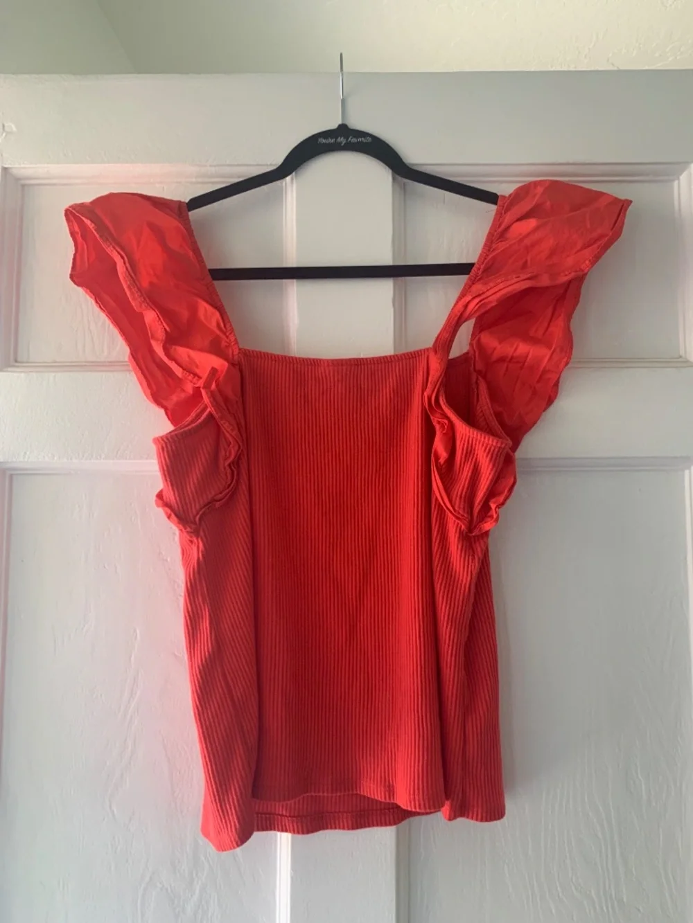 A New Day Rocker Red Ribbed Square-Neck Flutter-Sleeve Top XL - Picture 3 of 6